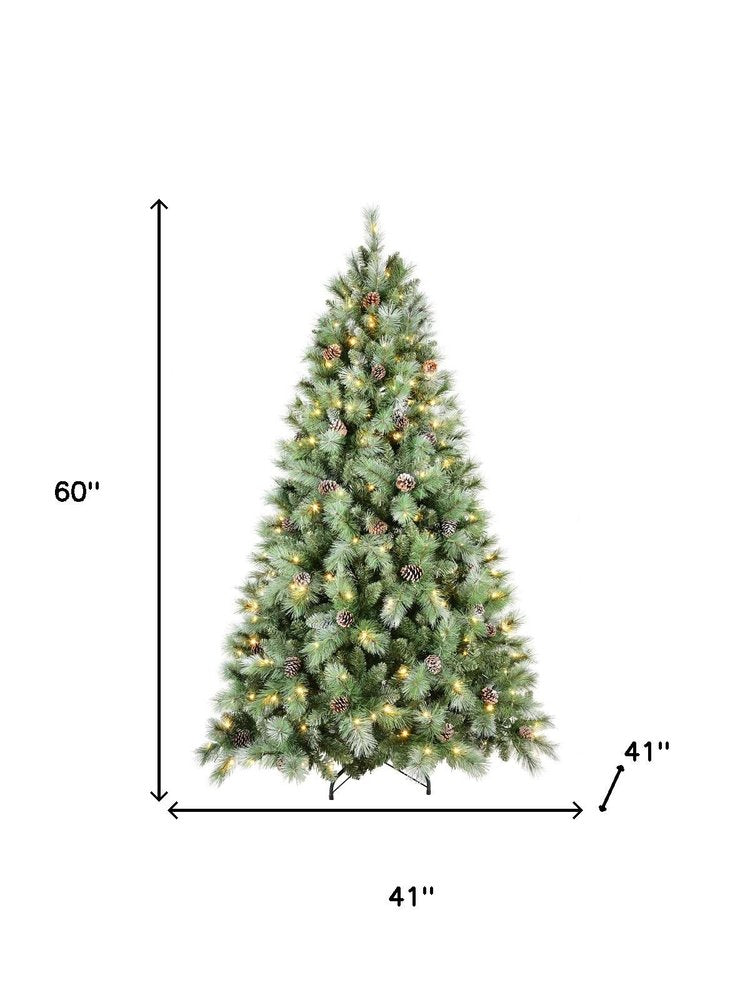 7' Pre Lit Full Pine Christmas Tree With Decorations
