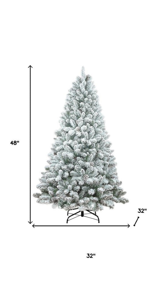 6' White Full Flocked Fir Christmas Tree With Decorations