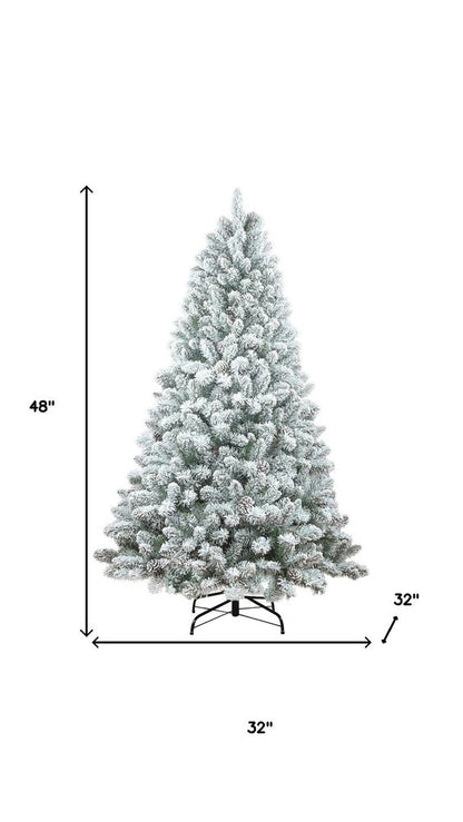 4' White Full Flocked Fir Christmas Tree With Decorations