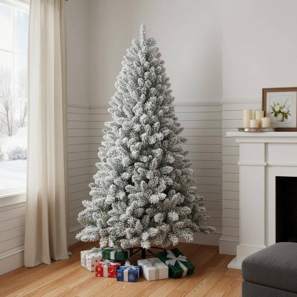 4' White Full Flocked Fir Christmas Tree With Decorations