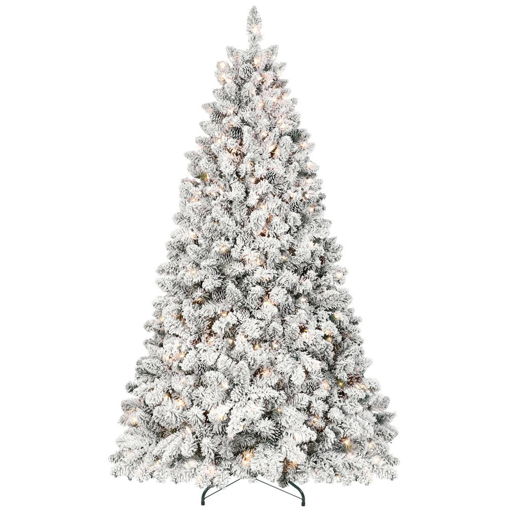 7.5' White Pre Lit Full Flocked Fir Christmas Tree