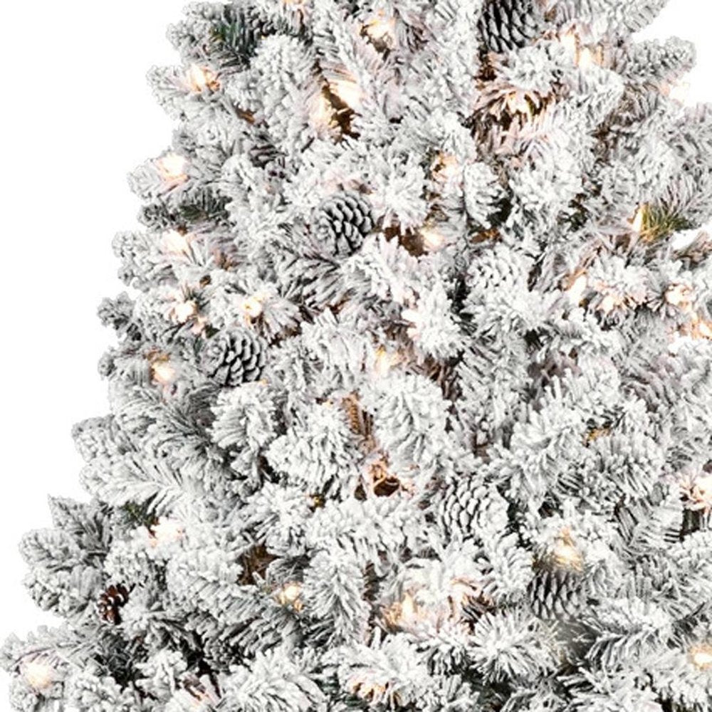 7.5' White Pre Lit Full Flocked Fir Christmas Tree