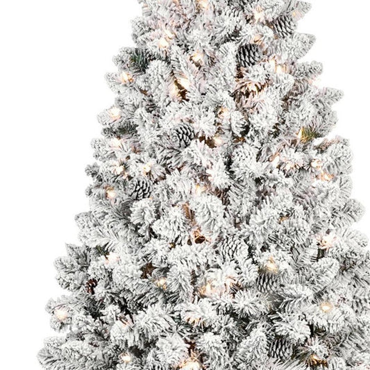 7.5' White Pre Lit Full Flocked Fir Christmas Tree