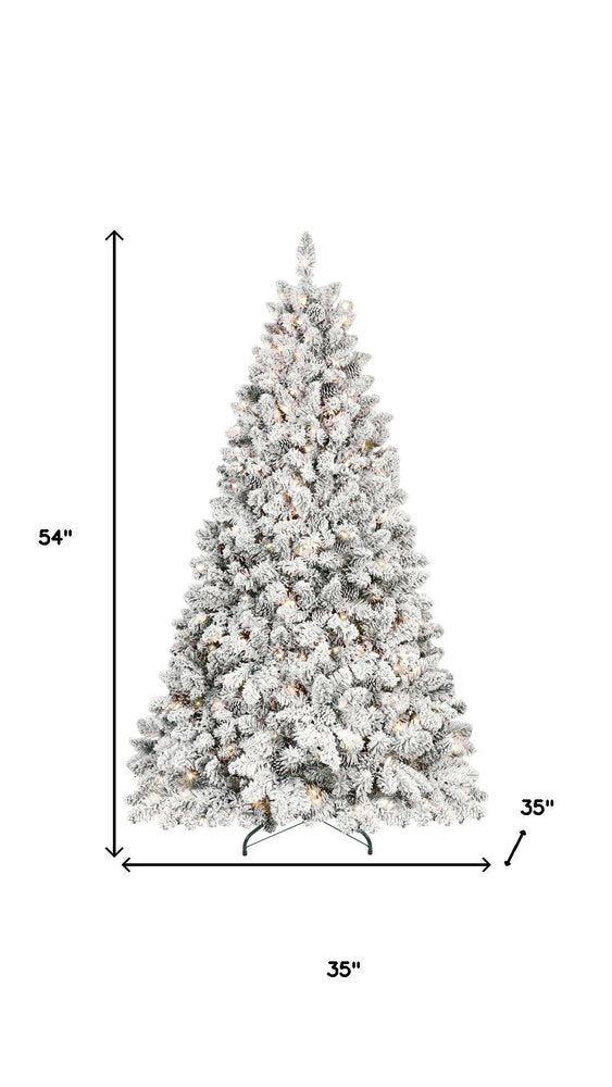 7.5' White Pre Lit Full Flocked Fir Christmas Tree