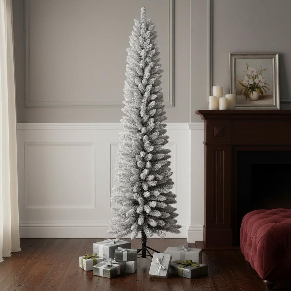 5' White Slender Flocked Fir Christmas Tree