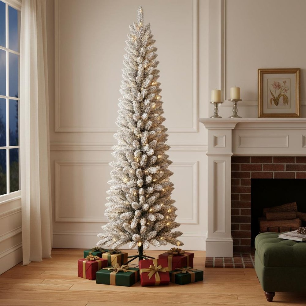 5' White Slender Flocked Fir Christmas Tree