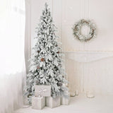 9' White Full Flocked Fir Christmas Tree With Decorations