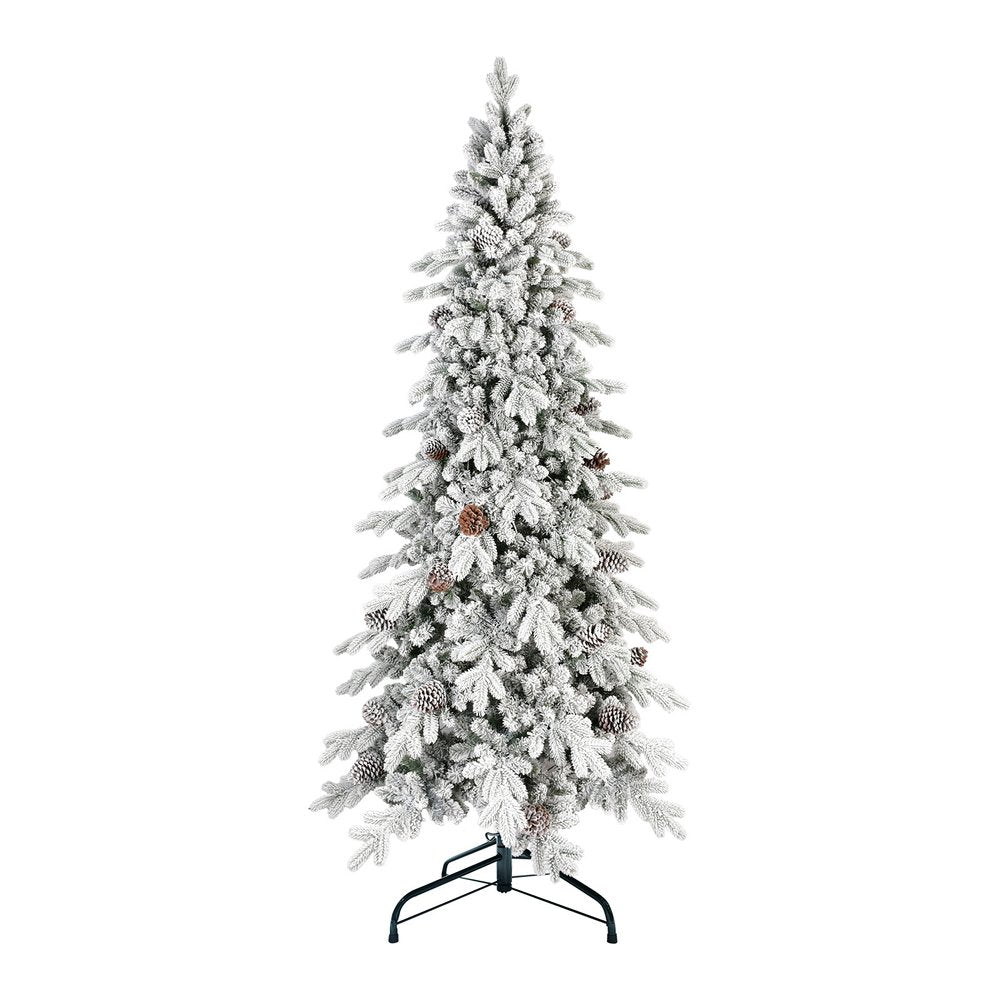 9' White Full Flocked Fir Christmas Tree With Decorations