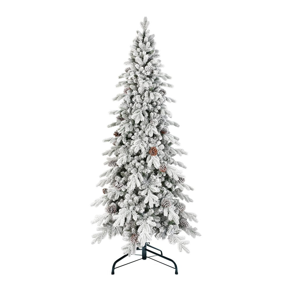 9' White Full Flocked Fir Christmas Tree With Decorations