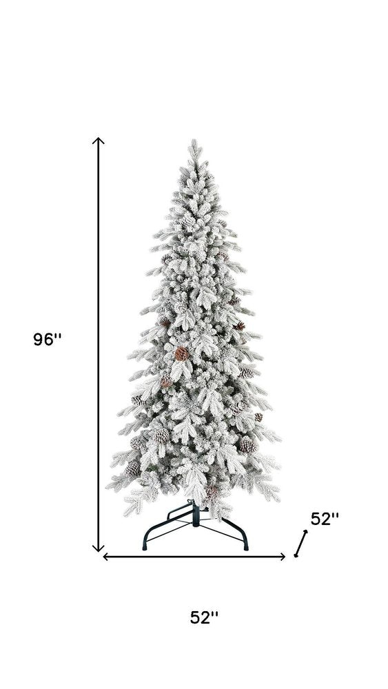 9' White Full Flocked Fir Christmas Tree With Decorations