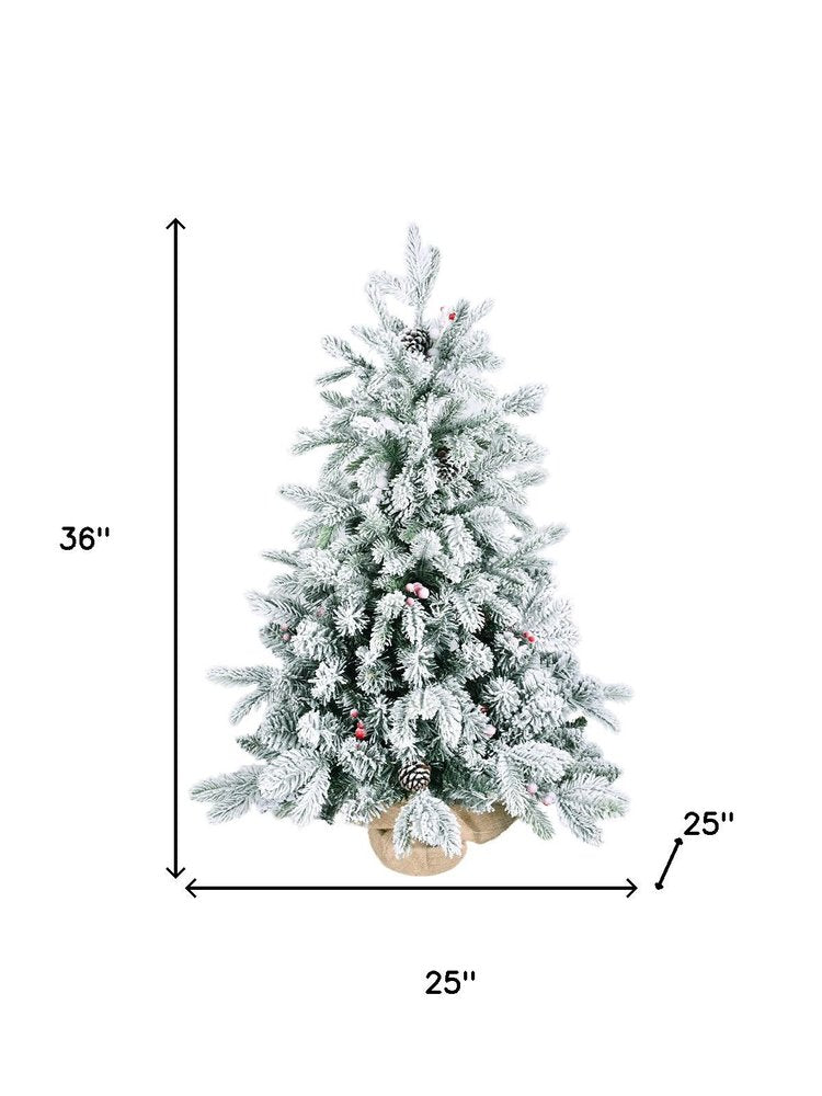3' Flocked Fir Christmas Tree With Burlap Base And Decorations