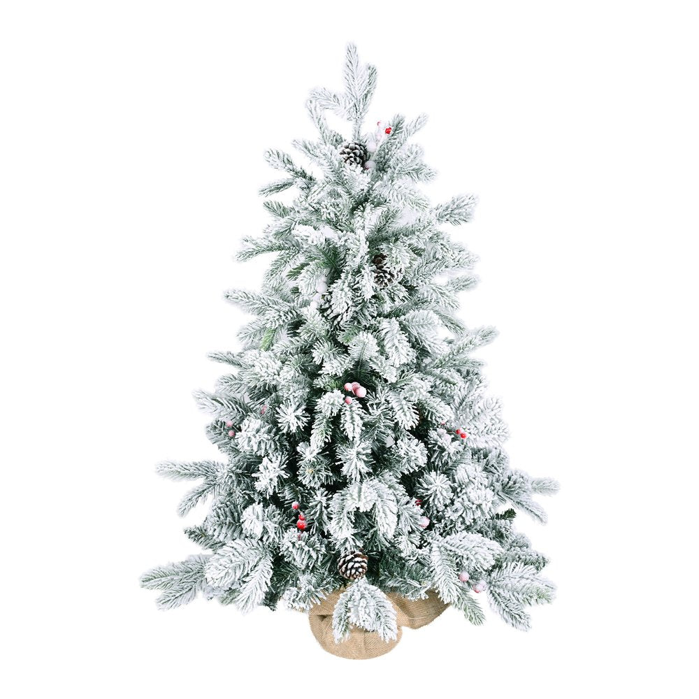 3' Flocked Fir Christmas Tree With Burlap Base And Decorations