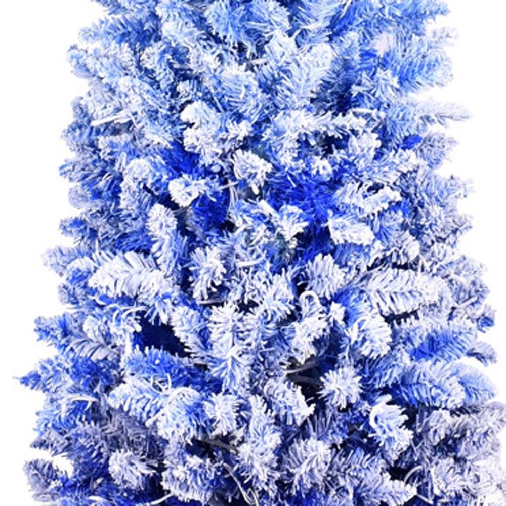 6' Blue And White Pre Lit Slender Flocked Christmas Tree