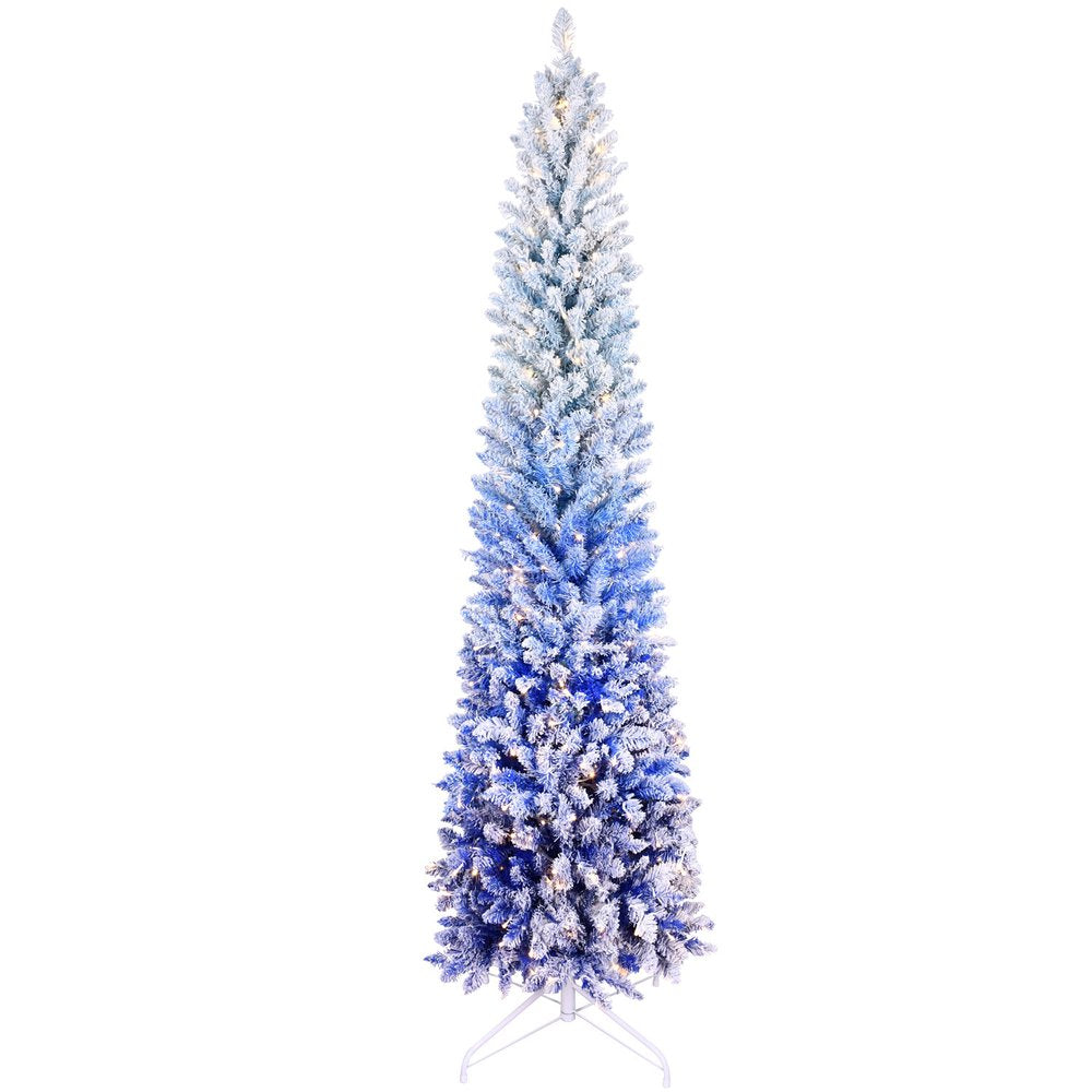 6' Blue And White Pre Lit Slender Flocked Christmas Tree