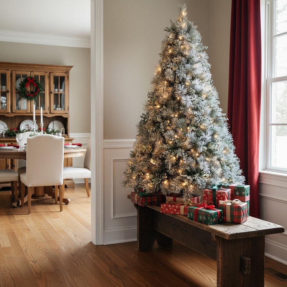 4' Pre Lit Full Flocked Fir Christmas Tree