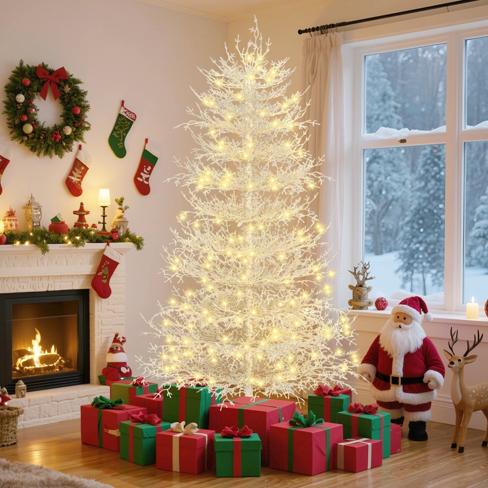 6' White Pre Lit Full Frosted Spruce Christmas Tree