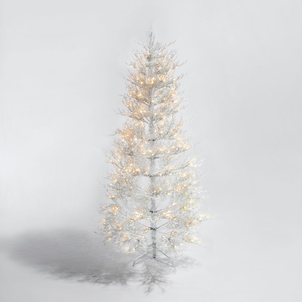 6' White Pre Lit Full Frosted Spruce Christmas Tree