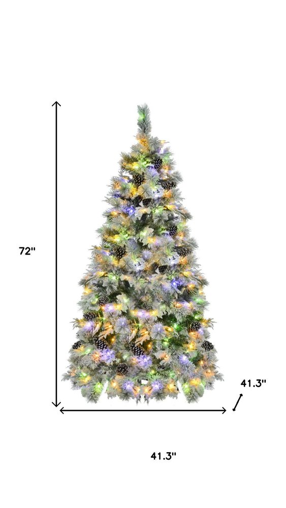 6' White Pre Lit Full Frosted Spruce Christmas Tree With Decorations