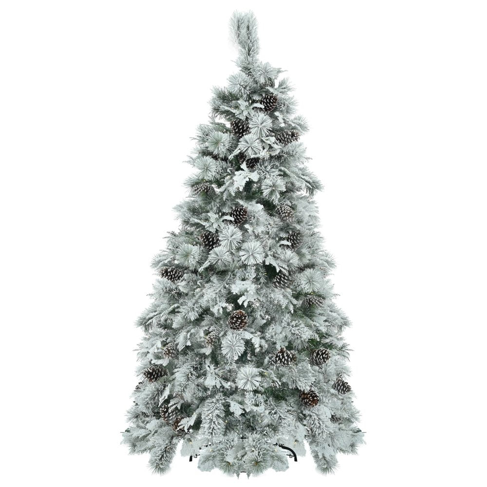 6' White Pre Lit Full Frosted Spruce Christmas Tree With Decorations