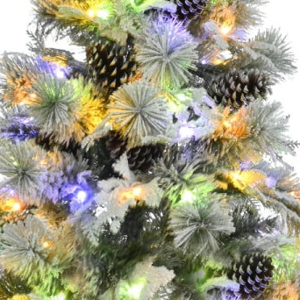 6' White Pre Lit Full Frosted Spruce Christmas Tree With Decorations