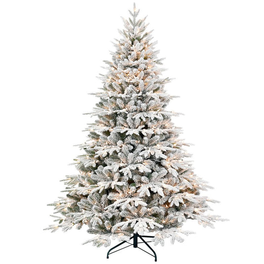 6.5' White Pre Lit Full Flocked Fir Christmas Tree