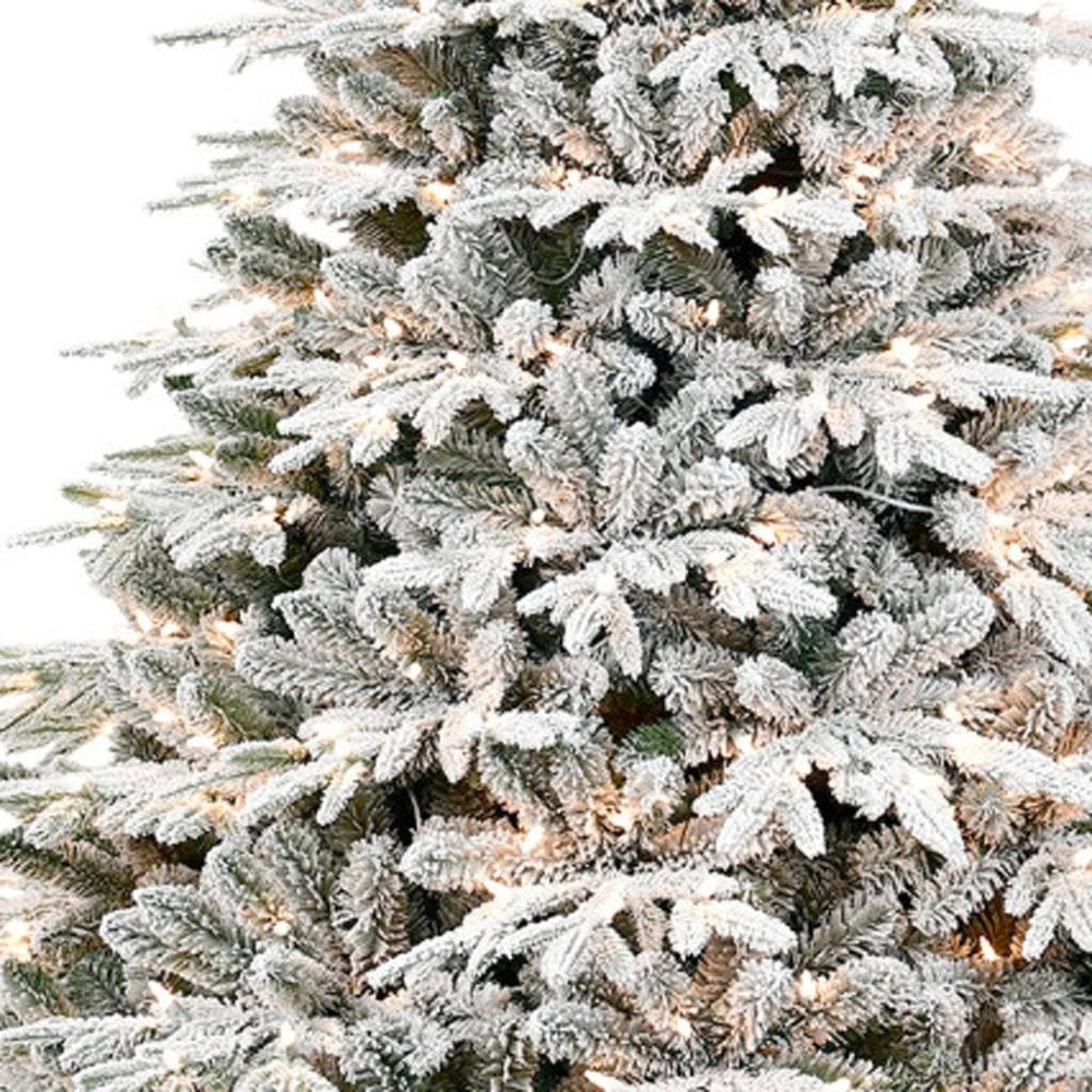 6.5' White Pre Lit Full Flocked Fir Christmas Tree