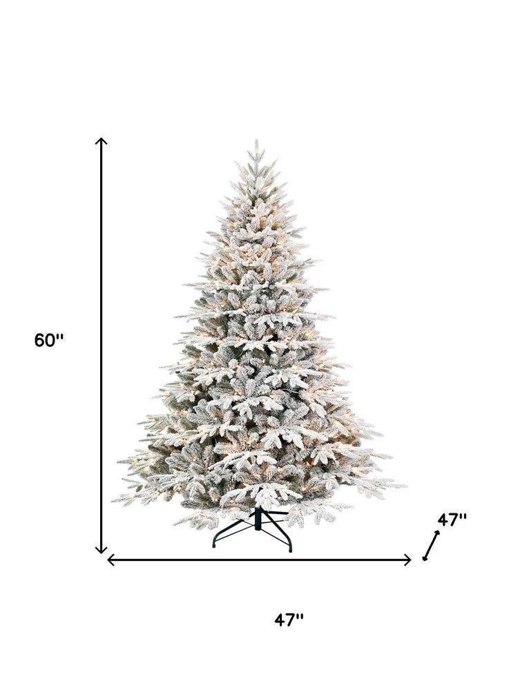 6.5' White Pre Lit Full Flocked Fir Christmas Tree
