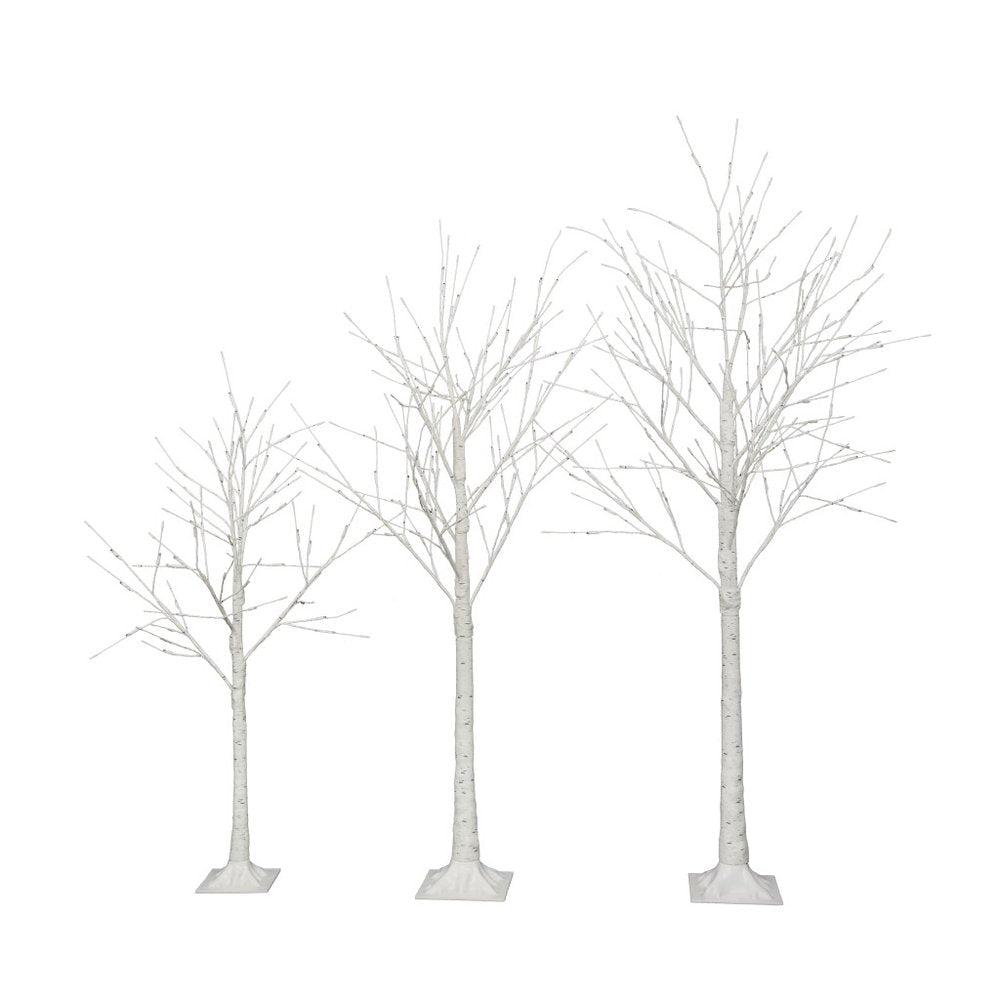 Set Of Three White Pre Lit Sparse Birch Trees