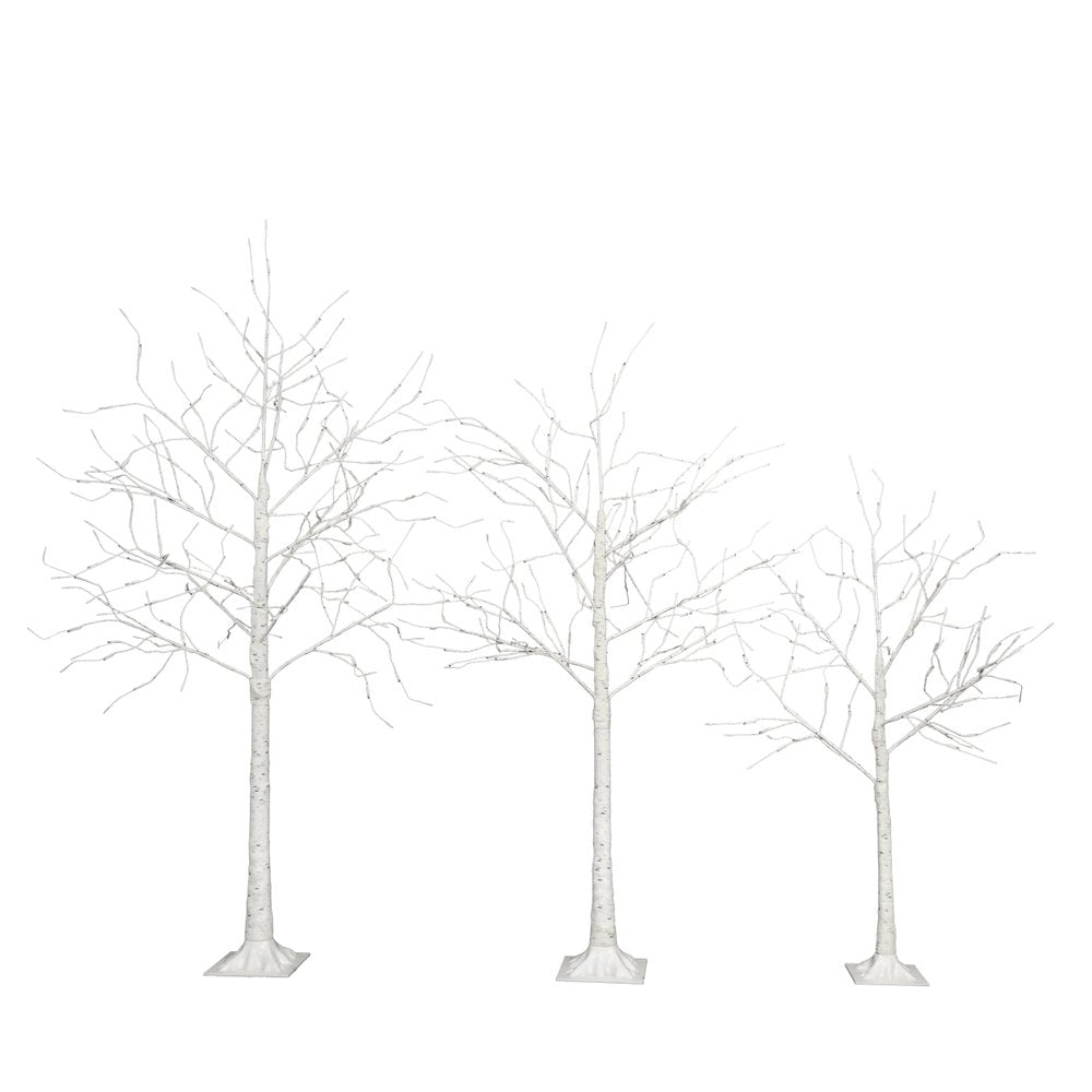Set Of Three White Pre Lit Sparse Birch Trees