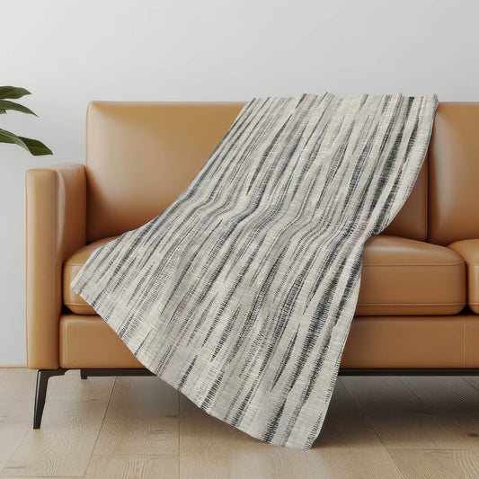 50" X 70" Beige And Charcoal Striped Polyester Woven Plush Throw Blanket
