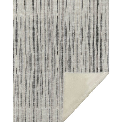50" X 70" Beige And Charcoal Striped Microfiber Plush Throw Blanket