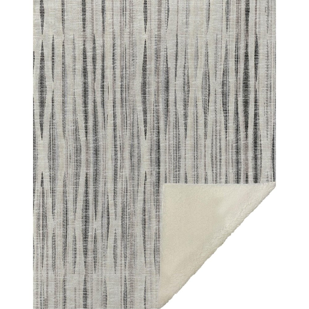 50" X 70" Beige And Charcoal Striped Microfiber Plush Throw Blanket
