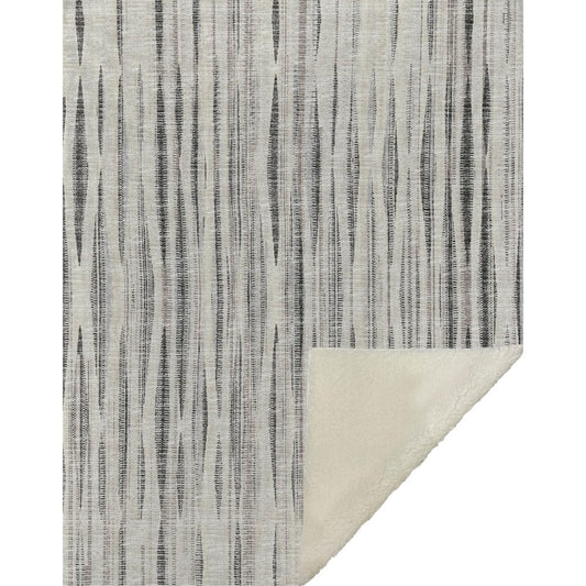 50" X 70" Beige And Charcoal Striped Microfiber Plush Throw Blanket