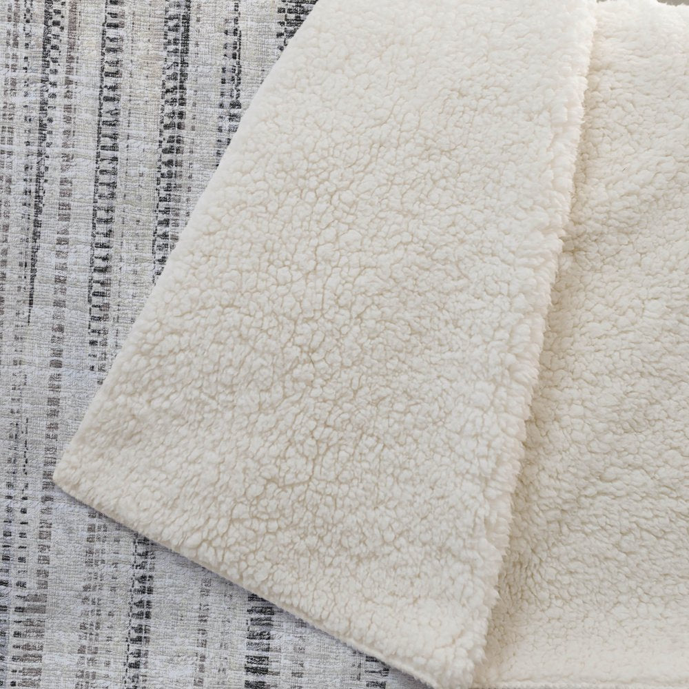 50" X 70" Beige And Charcoal Striped Microfiber Plush Throw Blanket
