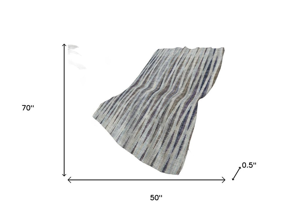 50" X 70" Pacific Blue And Brown Striped Polyester Woven Plush Throw Blanket