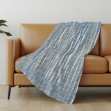 50" X 70" Blue And Beige Striped Polyester Woven Plush Throw Blanket