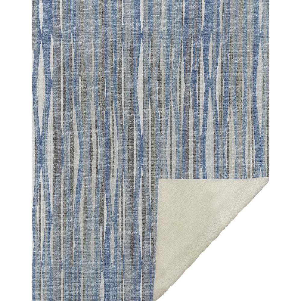 50" X 70" Blue And Beige Striped Microfiber Plush Throw Blanket