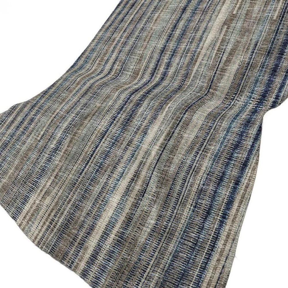 50" X 70" Brown And Blue Striped Polyester Woven Plush Throw Blanket