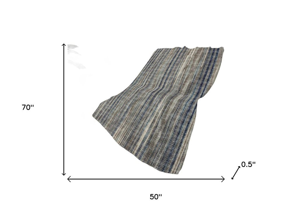 50" X 70" Brown And Blue Striped Polyester Woven Plush Throw Blanket