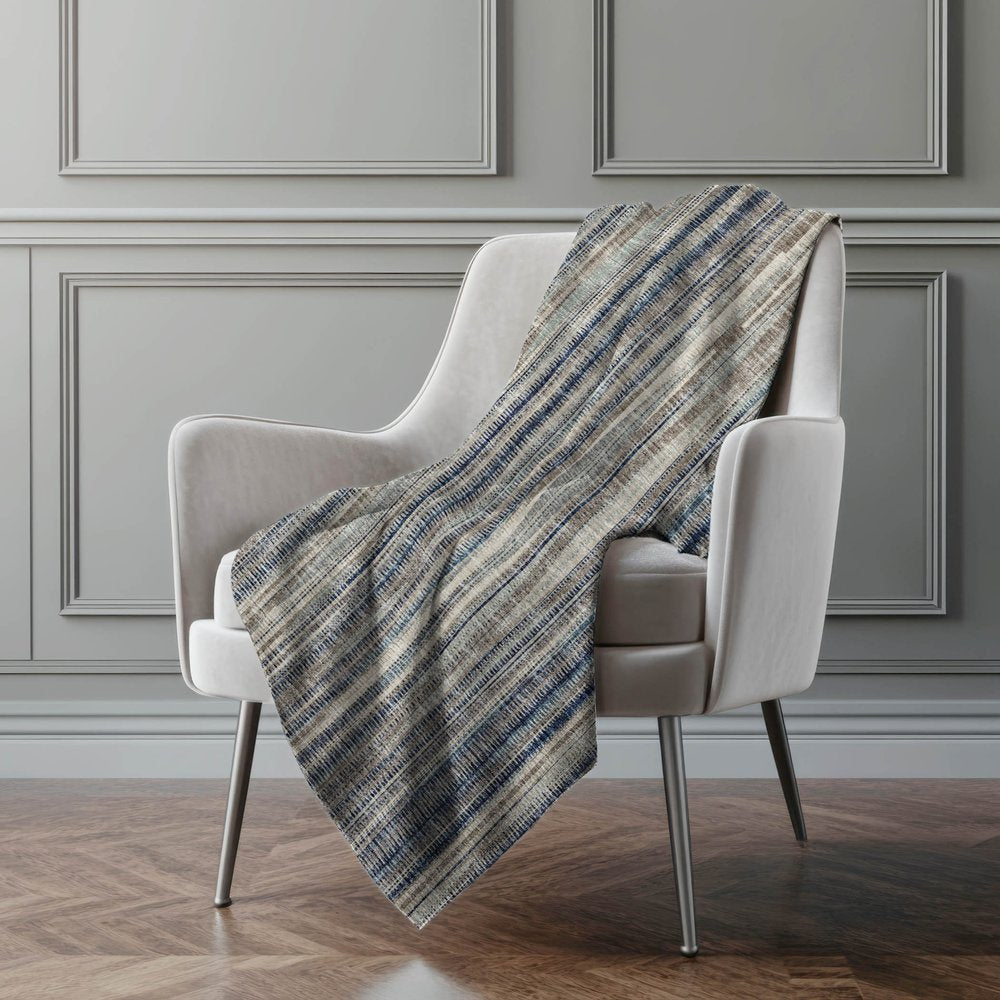 50" X 70" Brown And Blue Striped Polyester Woven Plush Throw Blanket