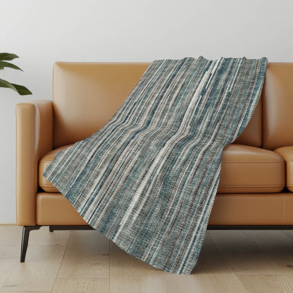 50" X 70" Ivory And Blue Striped Polyester Woven Plush Throw Blanket