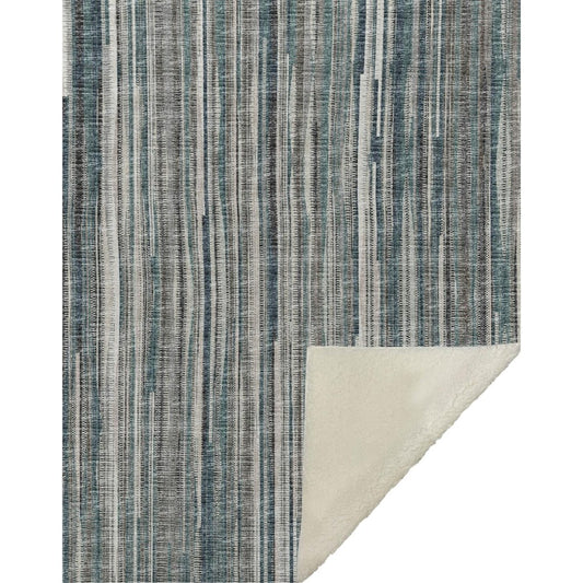 50" X 70" Ivory And Blue Striped Microfiber Plush Throw Blanket