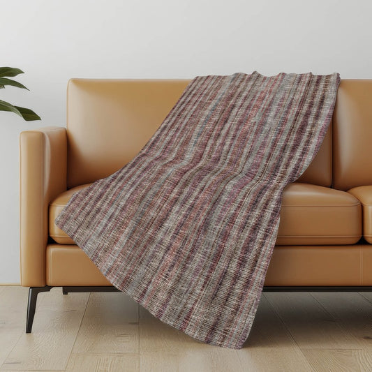 50" X 70" Burgundy And Beige Striped Polyester Woven Plush Throw Blanket