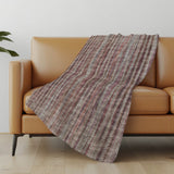50" X 70" Burgundy And Beige Striped Polyester Woven Plush Throw Blanket