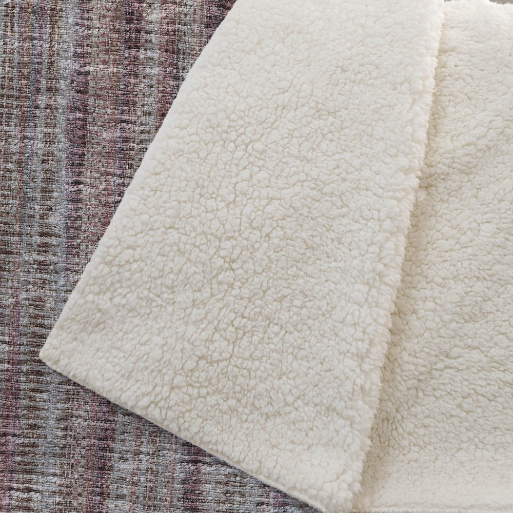 50" X 70" Burgundy And Beige Striped Polyester Woven Plush Throw Blanket