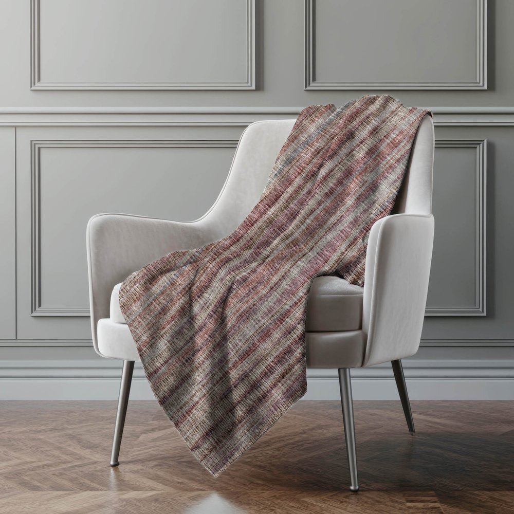 50" X 70" Burgundy And Beige Striped Polyester Woven Plush Throw Blanket