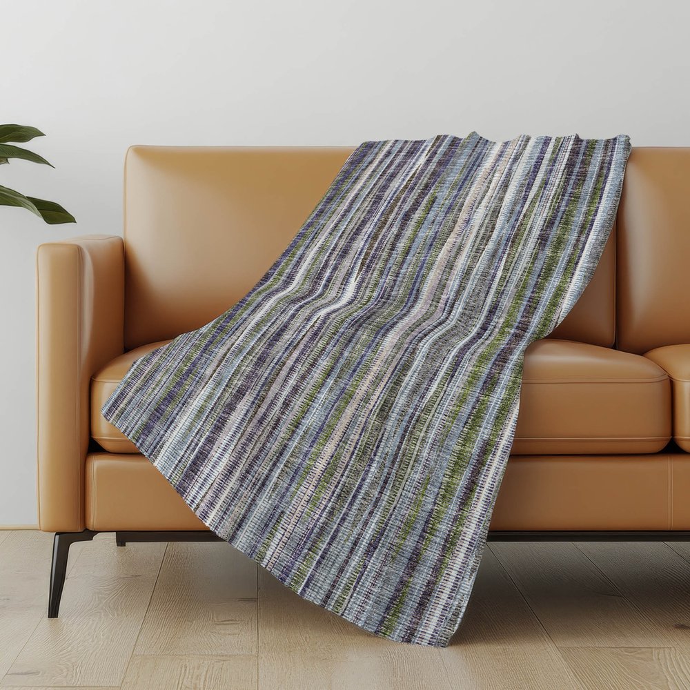 50" X 70" Plum And Ivory Striped Polyester Woven Plush Throw Blanket