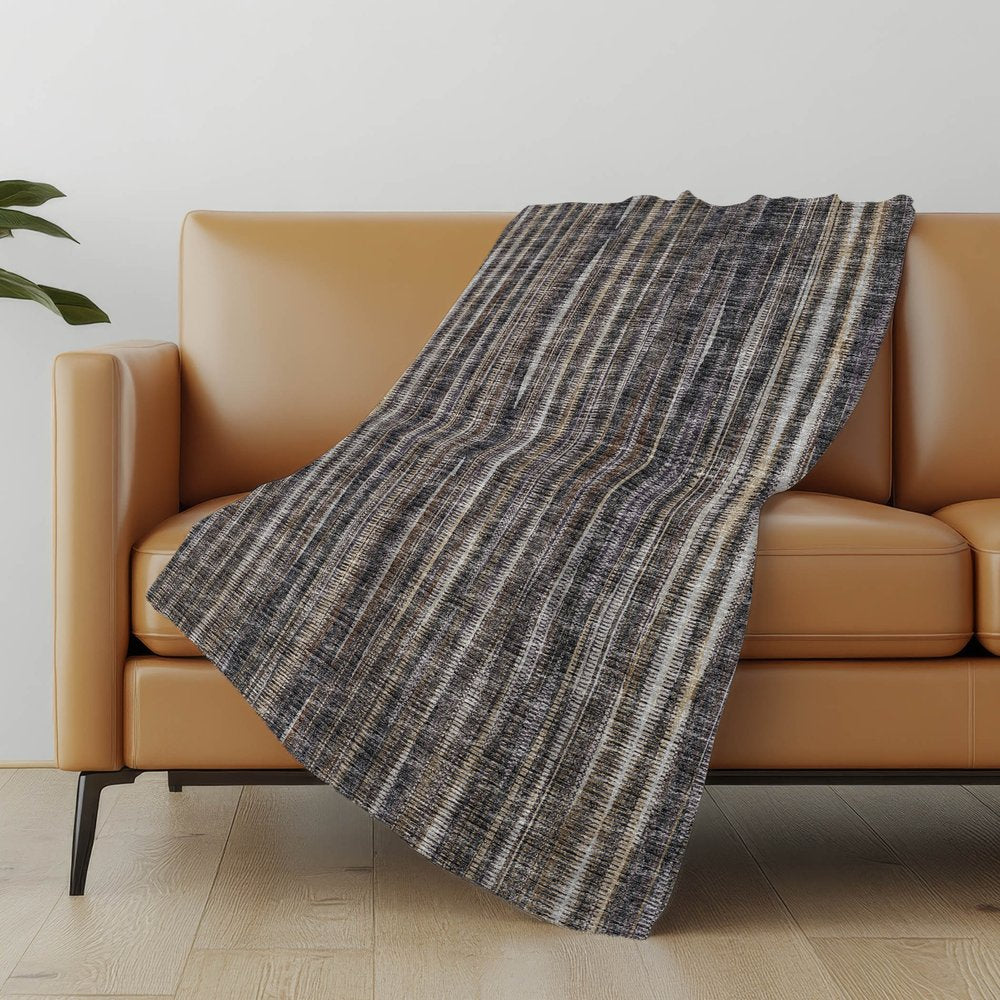 50" X 70" Brown And Beige Striped Polyester Woven Plush Throw Blanket