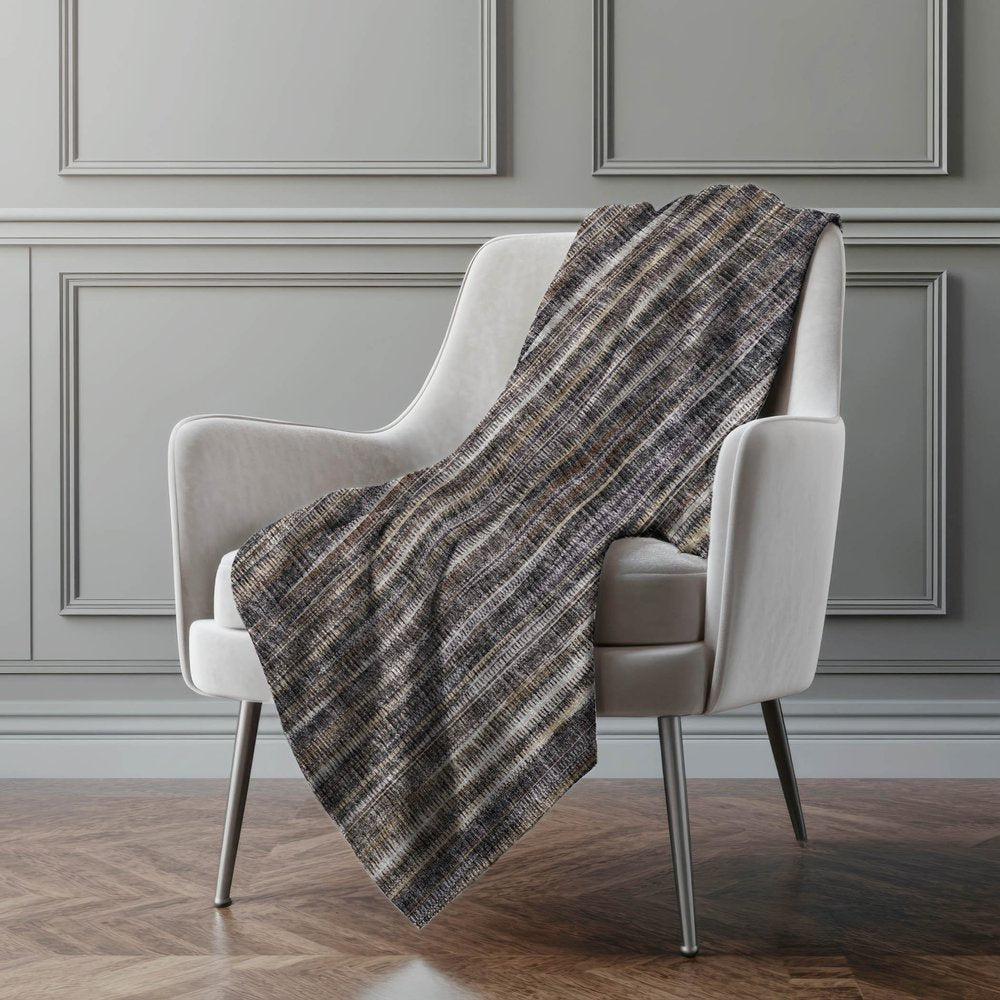 50" X 70" Brown And Beige Striped Polyester Woven Plush Throw Blanket