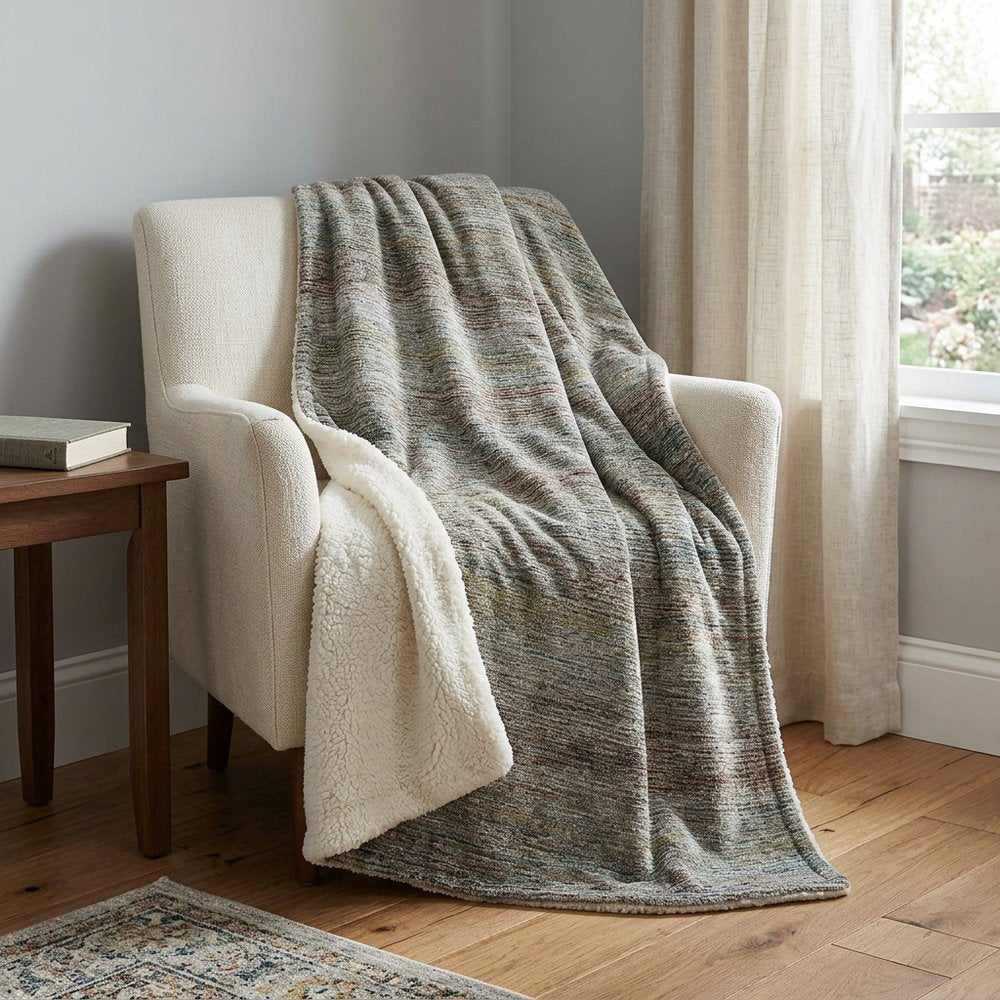 50" X 70" Beige Brown And Yellow Abstract Polyester Woven Plush Throw Blanket